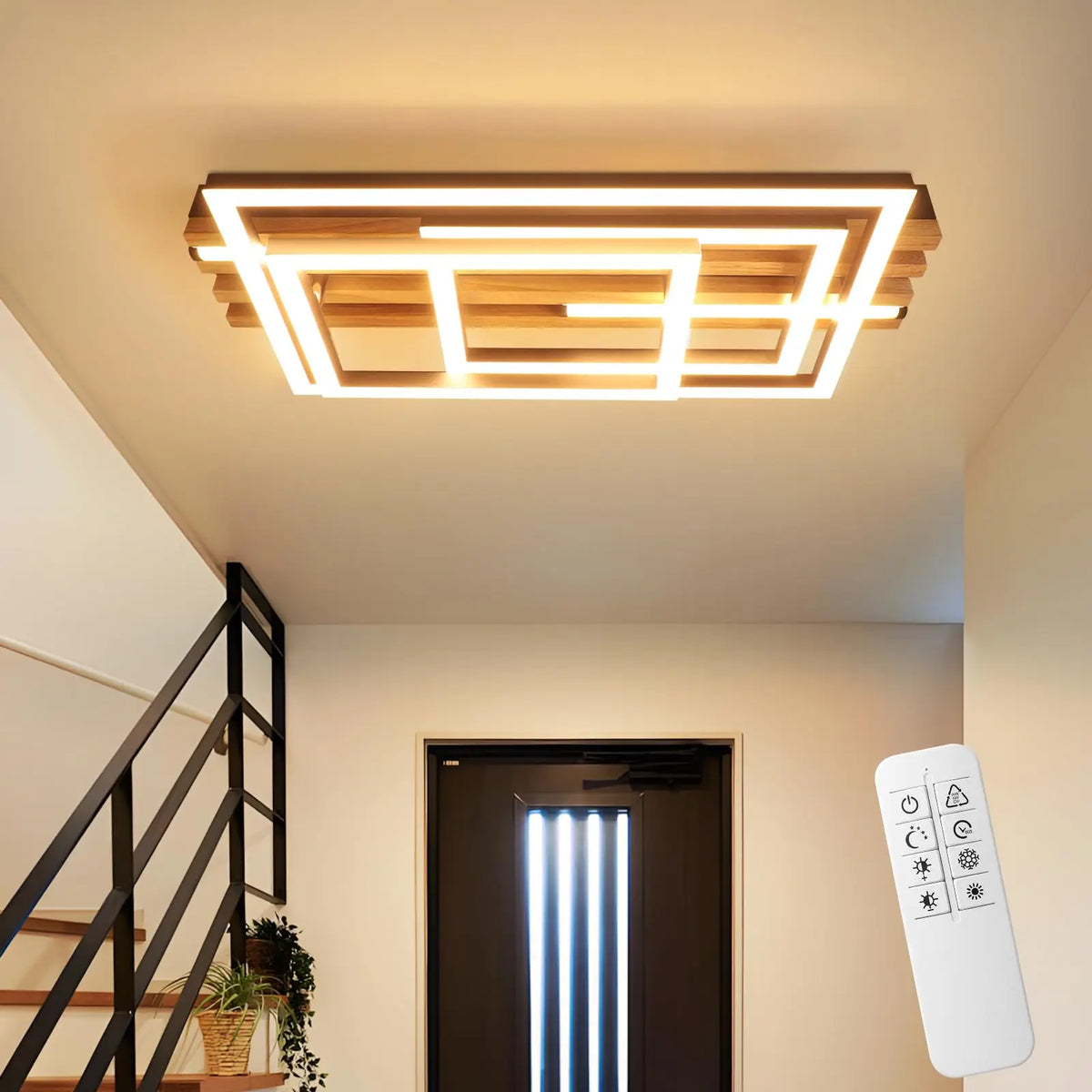 Plafonnier LED bois Cadra modèle 3 rectangles
