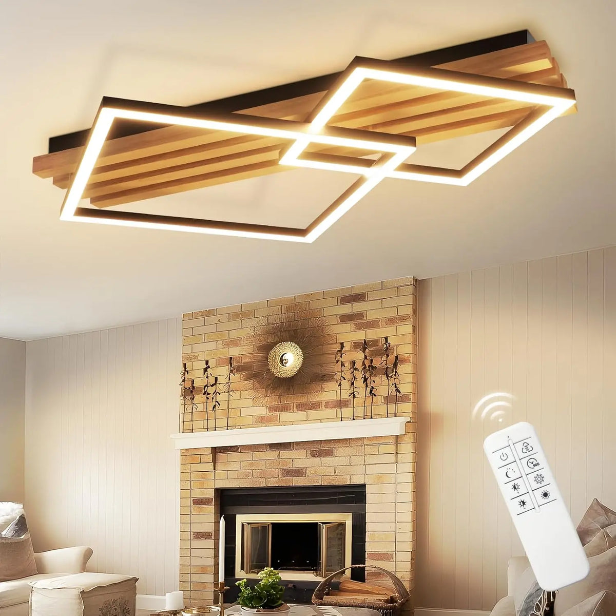 Plafonnier LED bois Cadra modèle 2 carrés