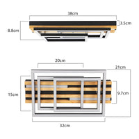 Dimensions plafonnier Cadra 3 rectangles : 38 × 21 cm, épaisseur 8,8 cm