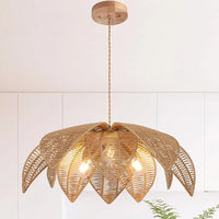 Suspension en rotin Bora à feuilles tressées, 3 lumières
