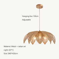 Dimensions suspension rotin Bora marron : Ø 60 cm, hauteur 20 cm, câble 150 cm
