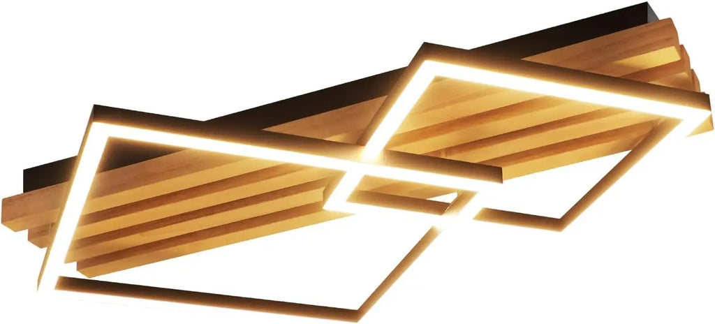 Plafonnier LED en bois Cadra, cadres lumineux noirs sur lattes de bois